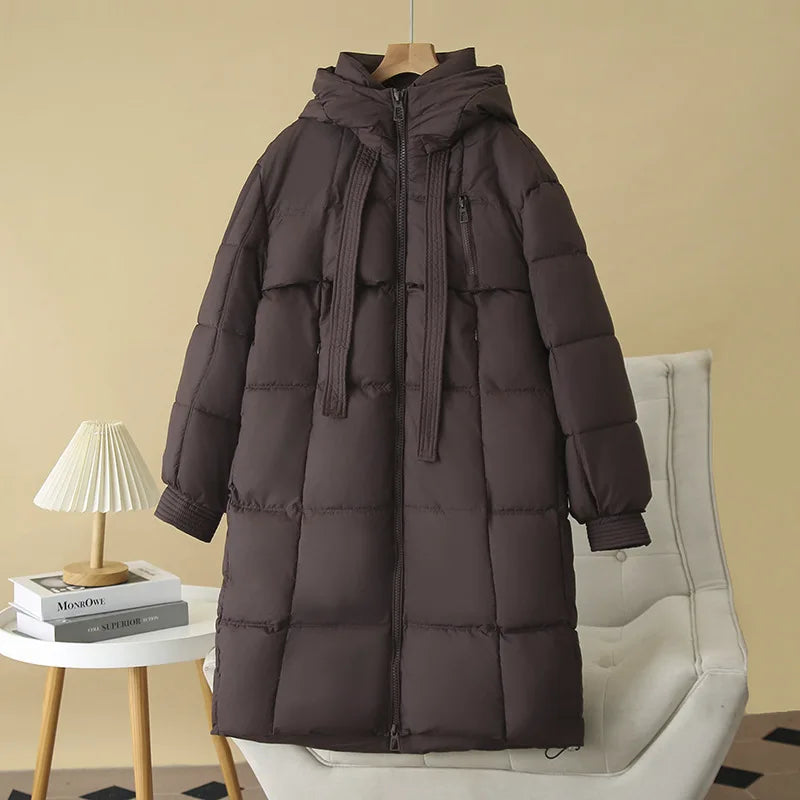 Plus Size Women x-long Parka Winter Loose Design Ribbon Hooded Thicken Warm Cotton-padded Jacket 137