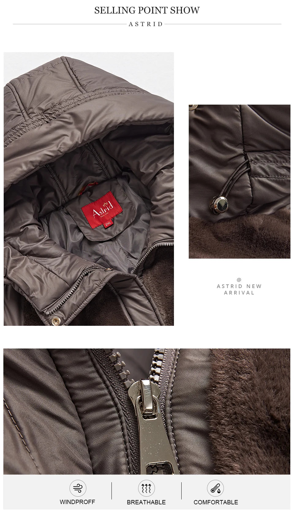 Astrid Plus Size Winter Jacket Women Faux Fur Stitching High Quality Wool Warm Fashion Women's Parka Female Plush Coat Hooded