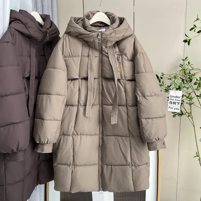 Plus Size Women x-long Parka Winter Loose Design Ribbon Hooded Thicken Warm Cotton-padded Jacket 137