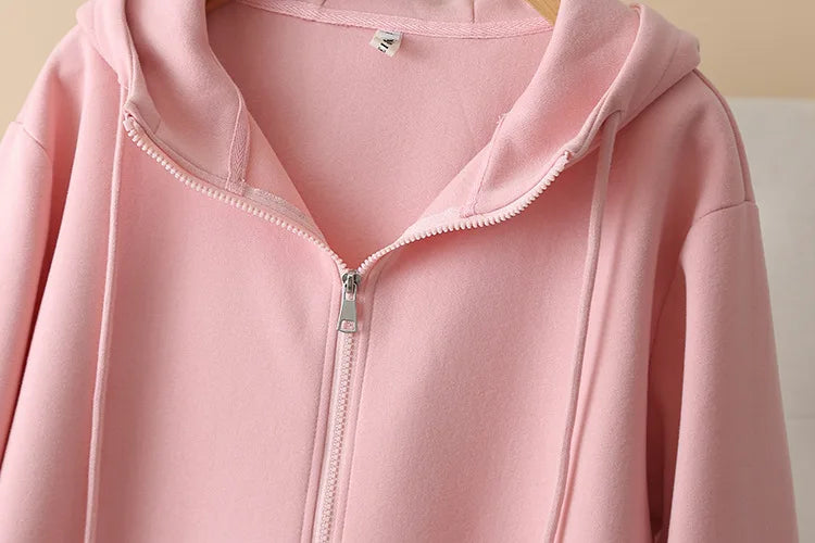 Fall Sports Casual Coat Women 2024 New Plus Size Loose Hooded Sweatshirt Love Label Casual Zip-Up Hoodie 8540