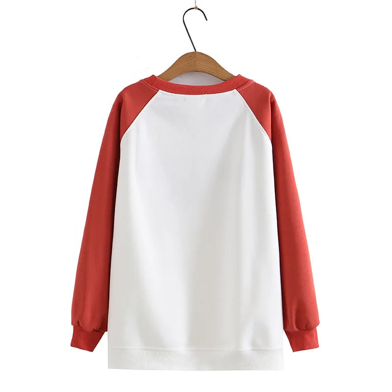 Plus Size Women Hoodie Spring/Autumn Long Sleeve Tops Female Loose Casual Block Color Embroidered Sweatshirt 2203