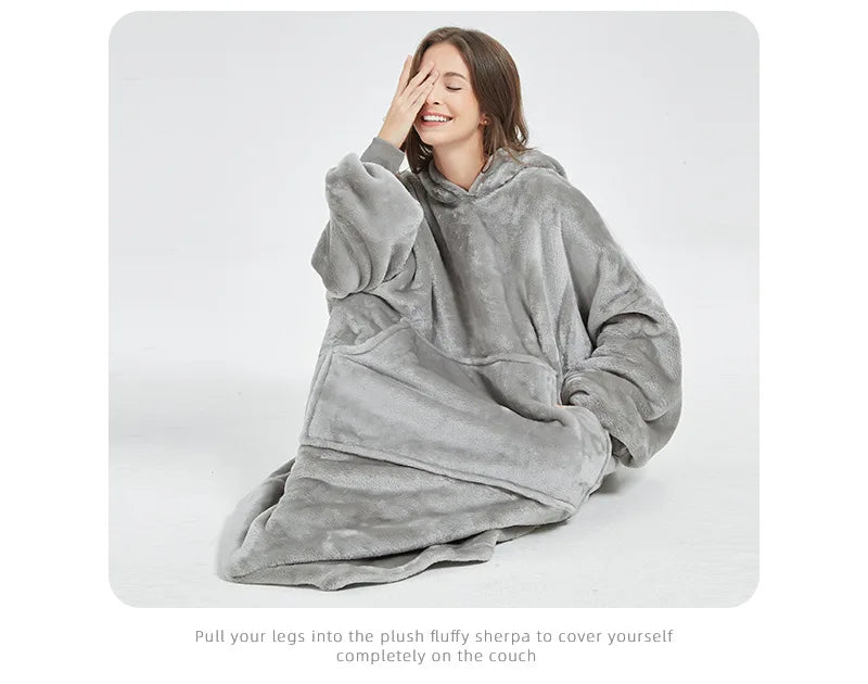 Wearable Blanket Hoodie for Women and Men, Oversized Hooded Blankets Sweatshirt, Cozy and Warm Fleece Blanket with Sleeves