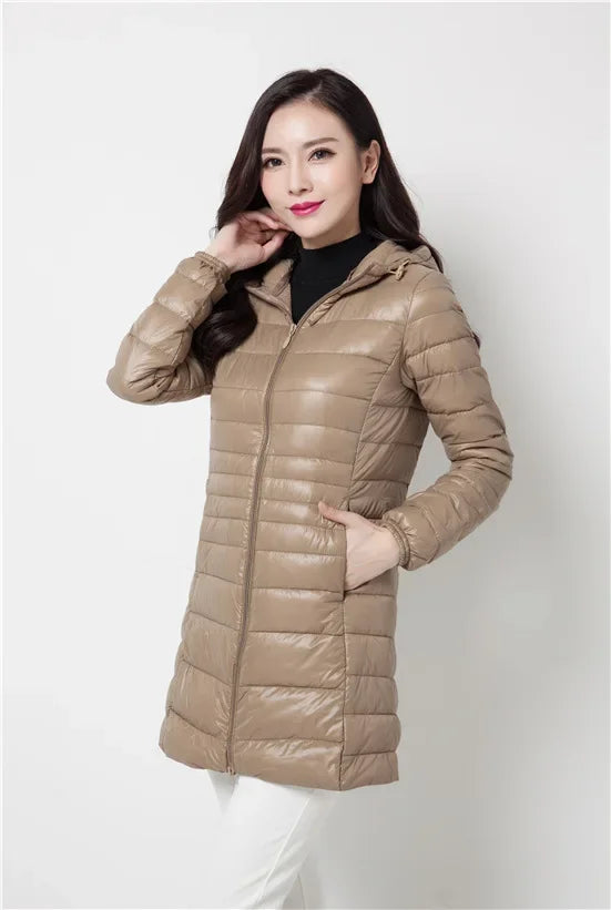 Plus Size Down Jacket 2024 New Arrivals Women Hooded Ultra Light Down Jacket Korean Slim Fit Female Puffer Down Coats
