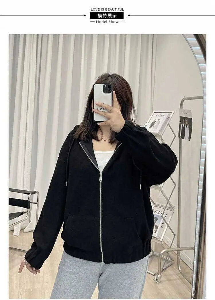 2022 Autumn New Fashion Temperament Korean Plus Size Hoodies Women Loose Casual Waffle Sweatshirt Jacket Solid Elegant Cardigan