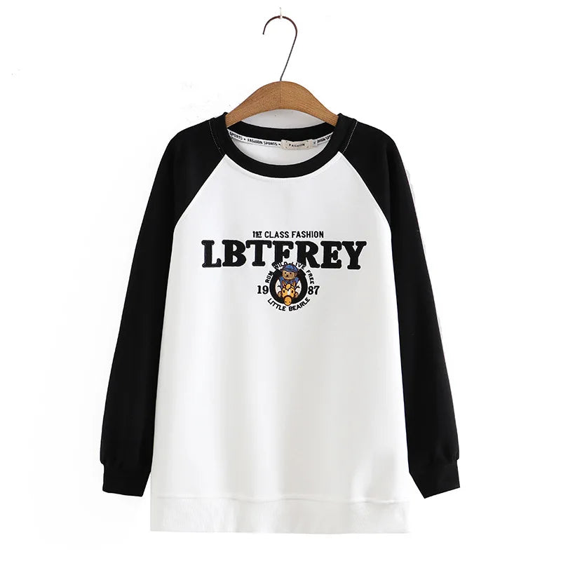 Plus Size Women Hoodie Spring/Autumn Long Sleeve Tops Female Loose Casual Block Color Embroidered Sweatshirt 2203