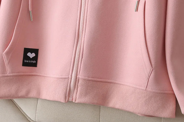 Fall Sports Casual Coat Women 2024 New Plus Size Loose Hooded Sweatshirt Love Label Casual Zip-Up Hoodie 8540