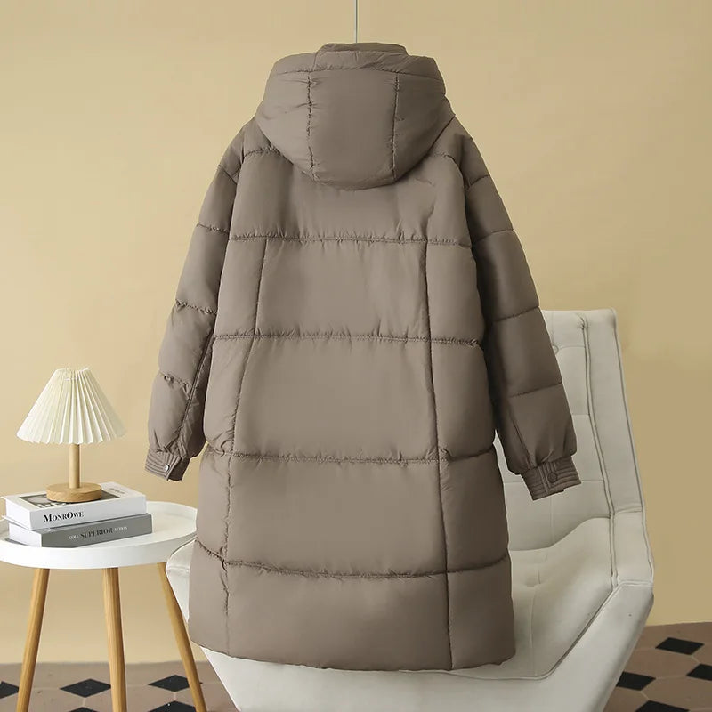 Plus Size Women x-long Parka Winter Loose Design Ribbon Hooded Thicken Warm Cotton-padded Jacket 137