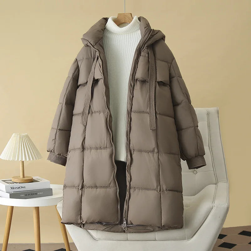 Plus Size Women x-long Parka Winter Loose Design Ribbon Hooded Thicken Warm Cotton-padded Jacket 137