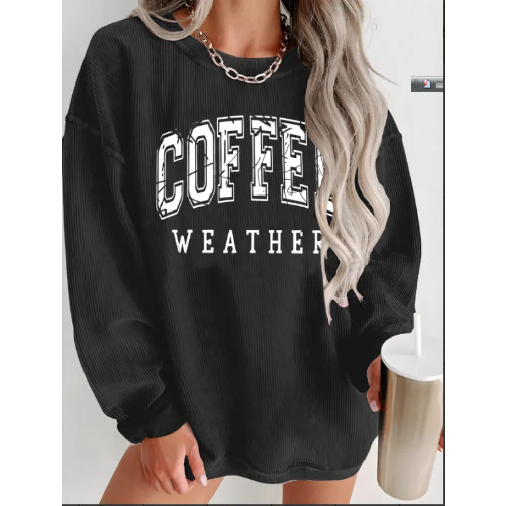 Autumn and Winter Women's Long Sleeved Round Neck Casual Hoodie with Fashionable Printing Loose and Comfortable Pullover Hoodie