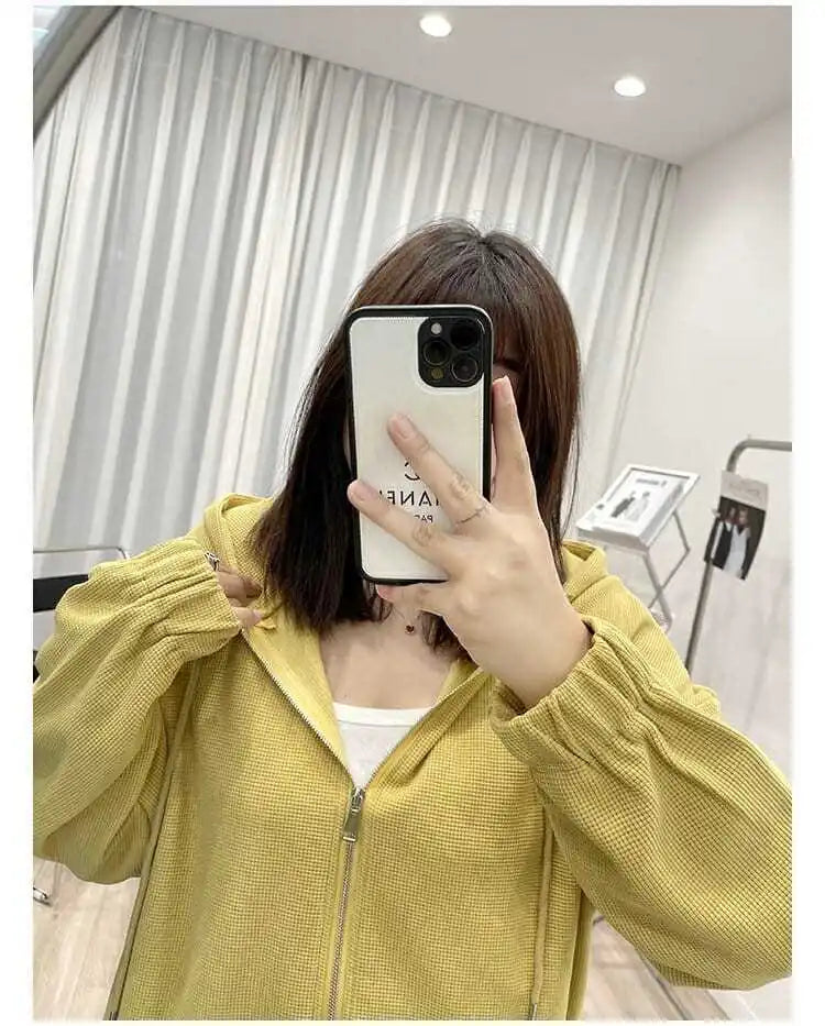 2022 Autumn New Fashion Temperament Korean Plus Size Hoodies Women Loose Casual Waffle Sweatshirt Jacket Solid Elegant Cardigan