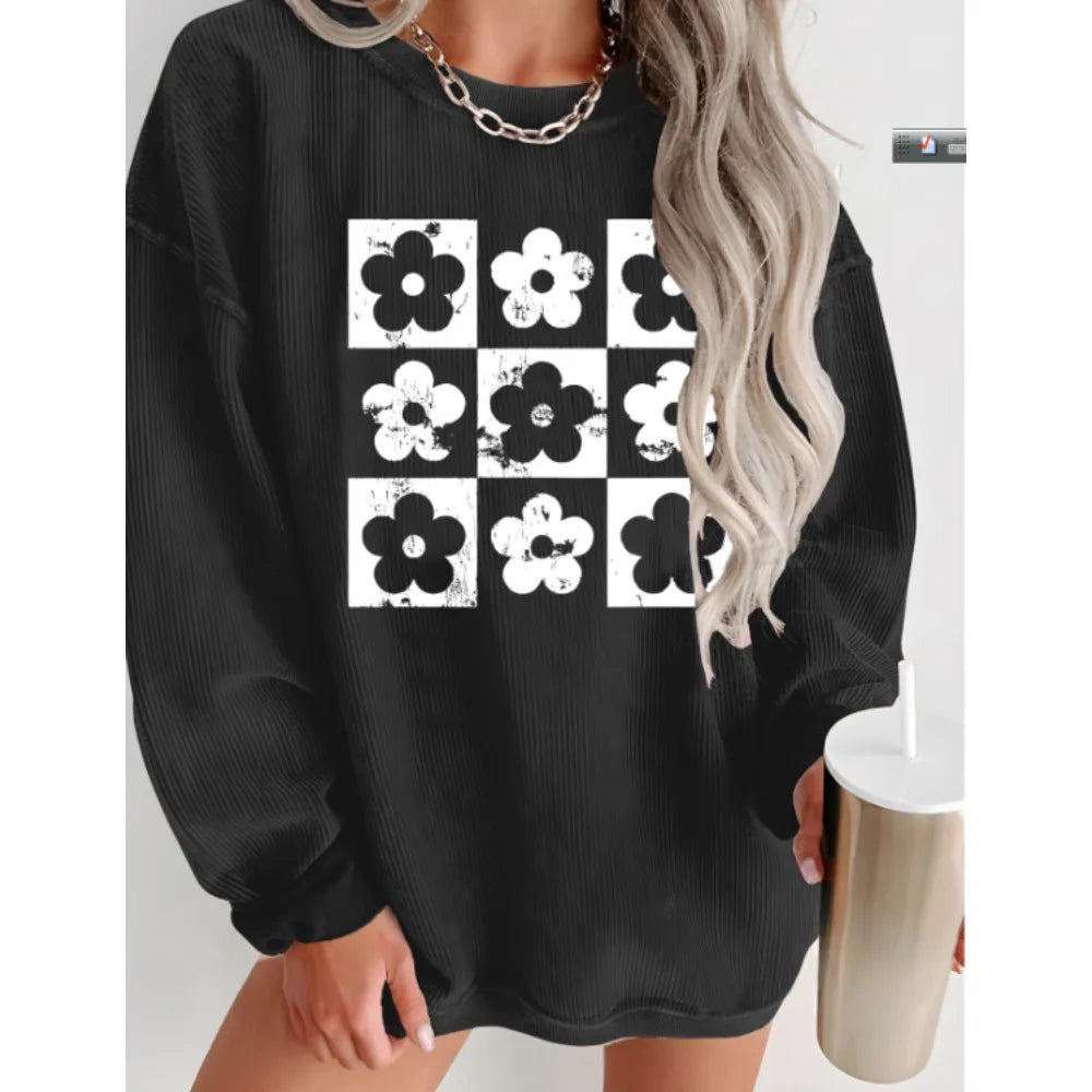 Autumn and Winter Women's Long Sleeved Round Neck Casual Hoodie with Fashionable Printing Loose and Comfortable Pullover Hoodie