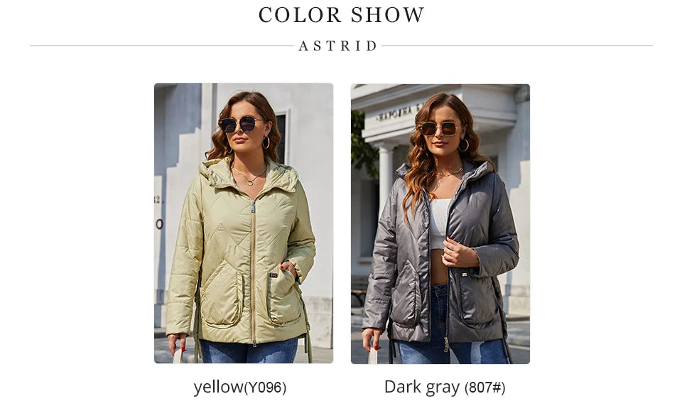 Astrid 2022 Spring Women Parkas Plus Size Short Grey Padded Down Coats Hooded Women's Jacket Fashion Outerwear Quilted AM-10075