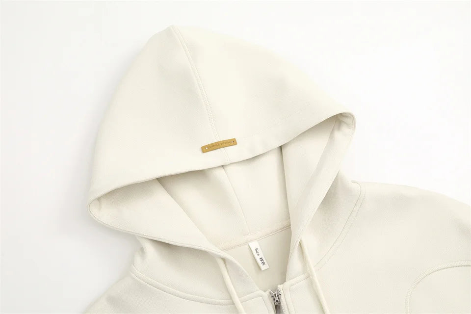 GIBSIE Plus Size Long Sleeve Zip Up Cropped Hoodies Women Spring Autumn Drawstring Hooded Casual Short Woman Tracksuit Tops New