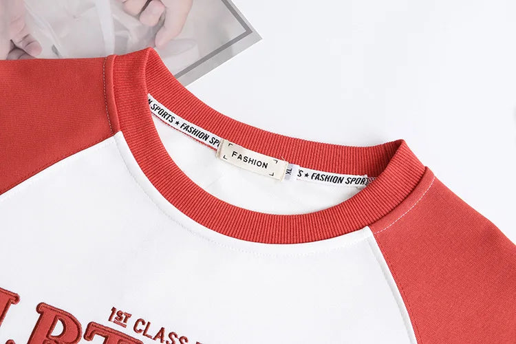 Plus Size Women Hoodie Spring/Autumn Long Sleeve Tops Female Loose Casual Block Color Embroidered Sweatshirt 2203