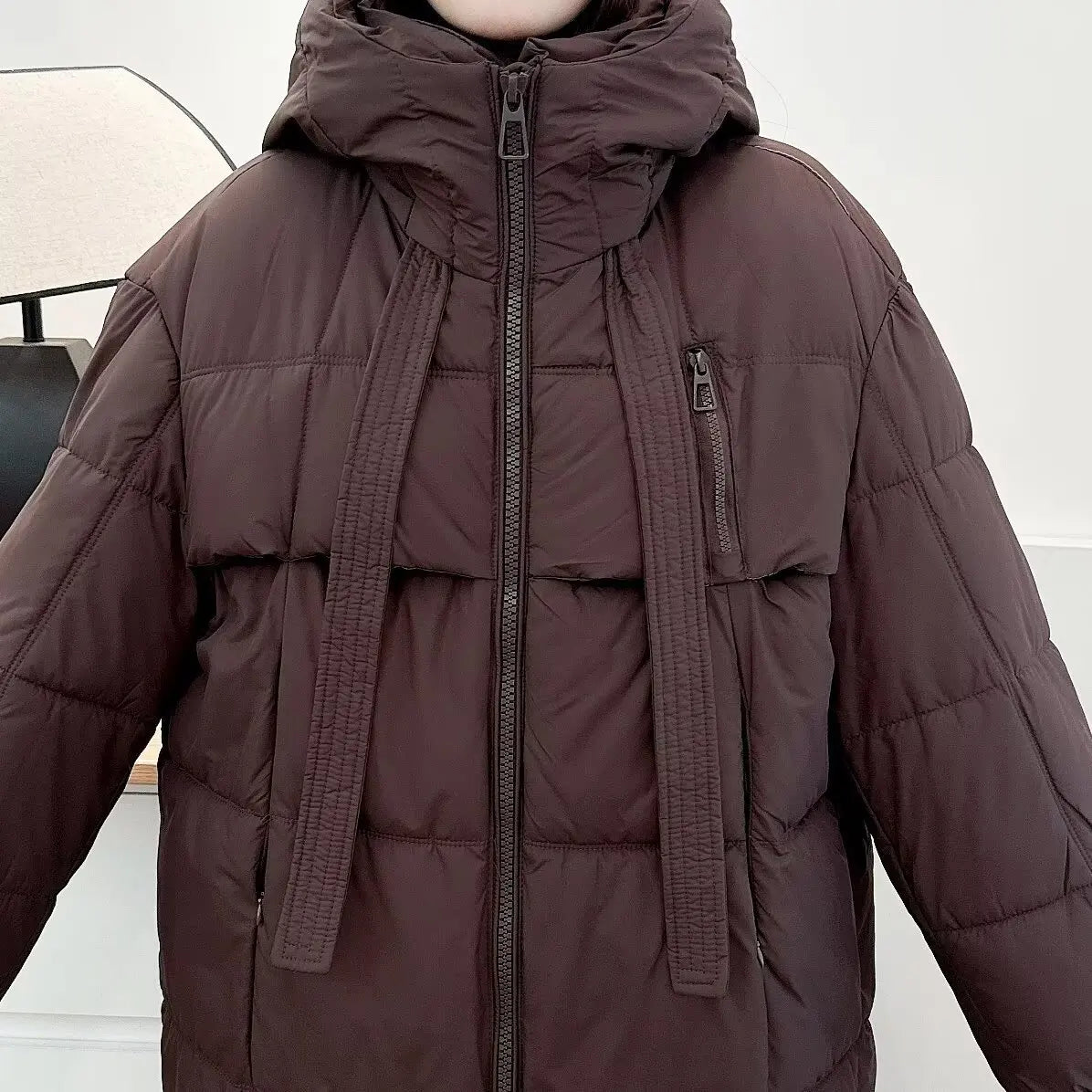 Plus Size Women x-long Parka Winter Loose Design Ribbon Hooded Thicken Warm Cotton-padded Jacket 137