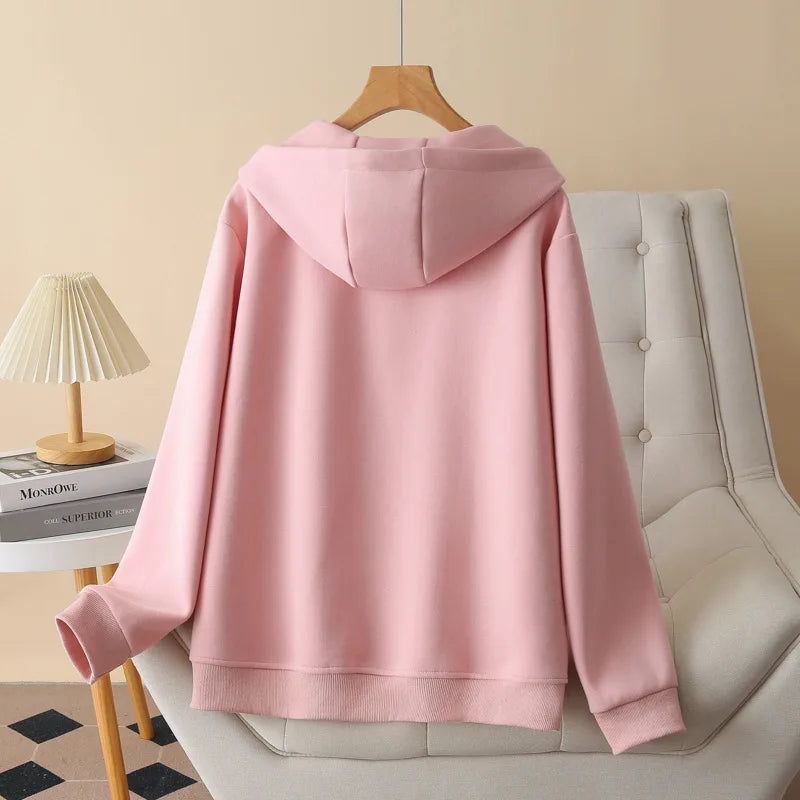 Fall Sports Casual Coat Women 2024 New Plus Size Loose Hooded Sweatshirt Love Label Casual Zip-Up Hoodie 8540