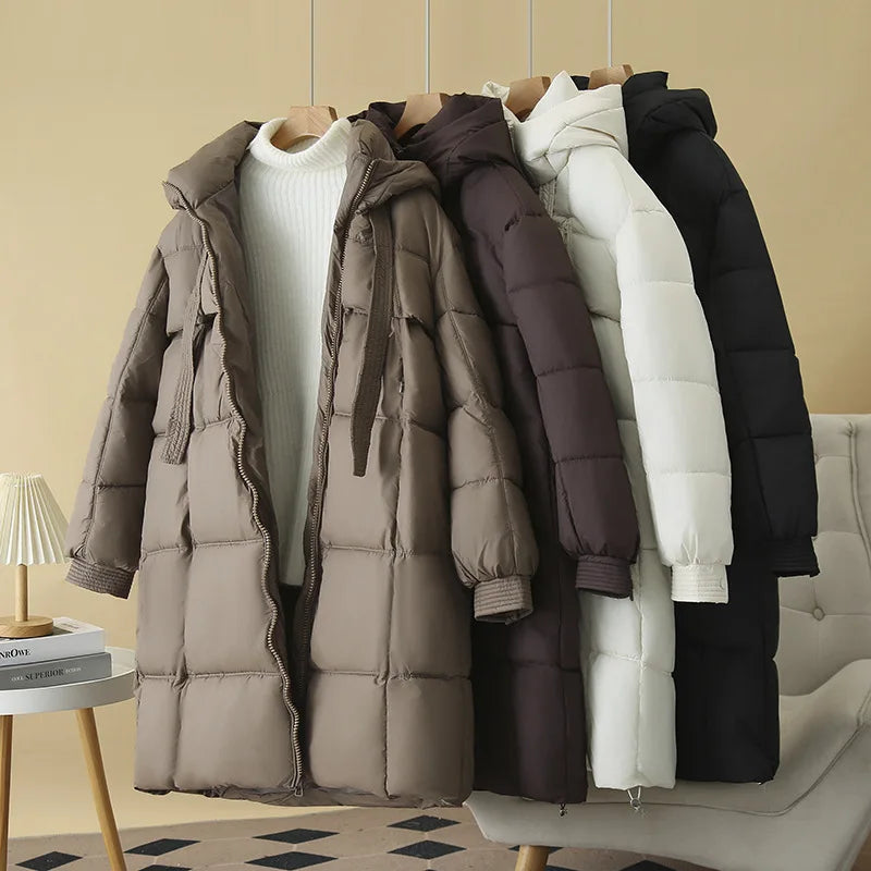 Plus Size Women x-long Parka Winter Loose Design Ribbon Hooded Thicken Warm Cotton-padded Jacket 137
