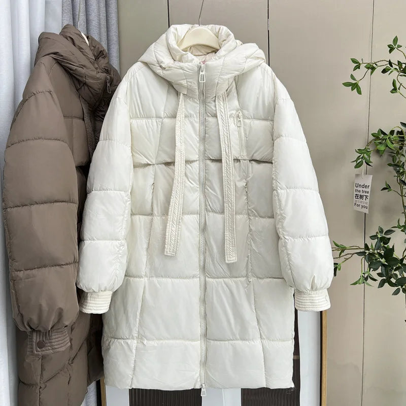 Plus Size Women x-long Parka Winter Loose Design Ribbon Hooded Thicken Warm Cotton-padded Jacket 137