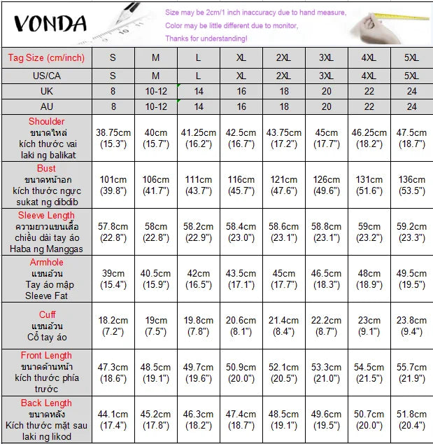 Plus Size VONDA Fashion Hooded Sweatshirts Women Long Sleeve Causal Solid Color Zipper Pullover Soprt Simple Hoodies Oversized