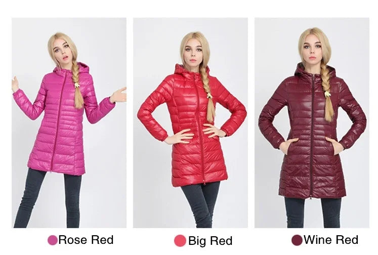 Plus Size Down Jacket 2024 New Arrivals Women Hooded Ultra Light Down Jacket Korean Slim Fit Female Puffer Down Coats