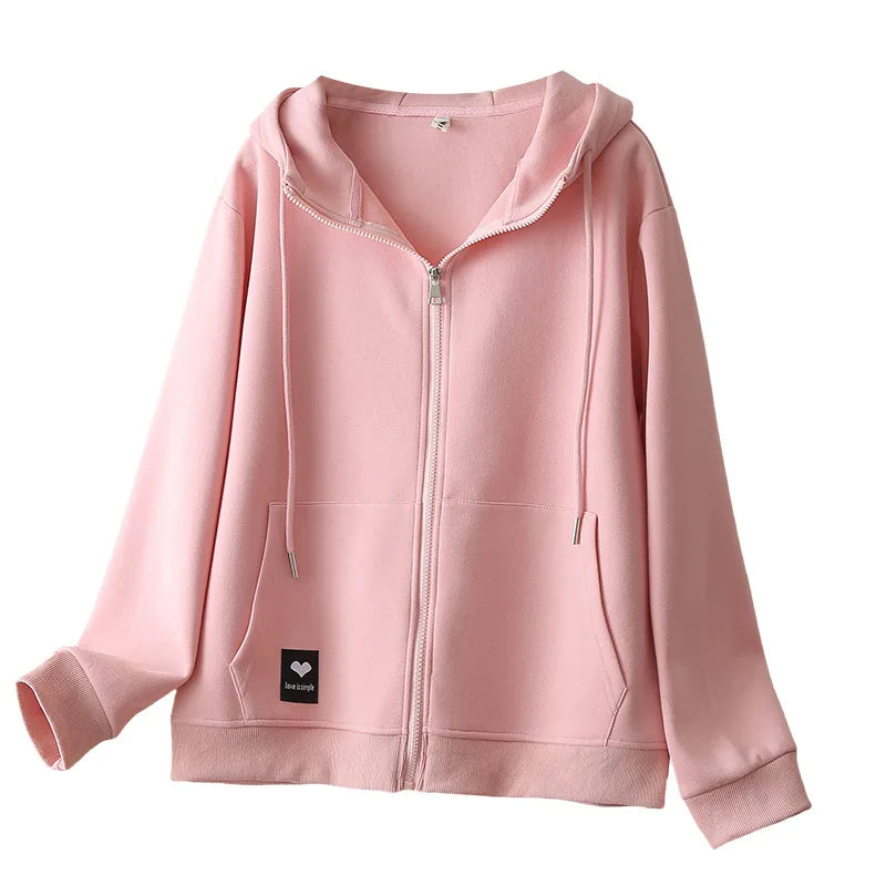 Fall Sports Casual Coat Women 2024 New Plus Size Loose Hooded Sweatshirt Love Label Casual Zip-Up Hoodie 8540