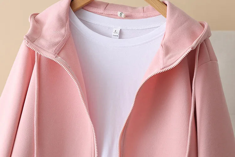 Fall Sports Casual Coat Women 2024 New Plus Size Loose Hooded Sweatshirt Love Label Casual Zip-Up Hoodie 8540
