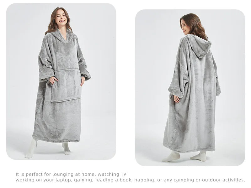Wearable Blanket Hoodie for Women and Men, Oversized Hooded Blankets Sweatshirt, Cozy and Warm Fleece Blanket with Sleeves