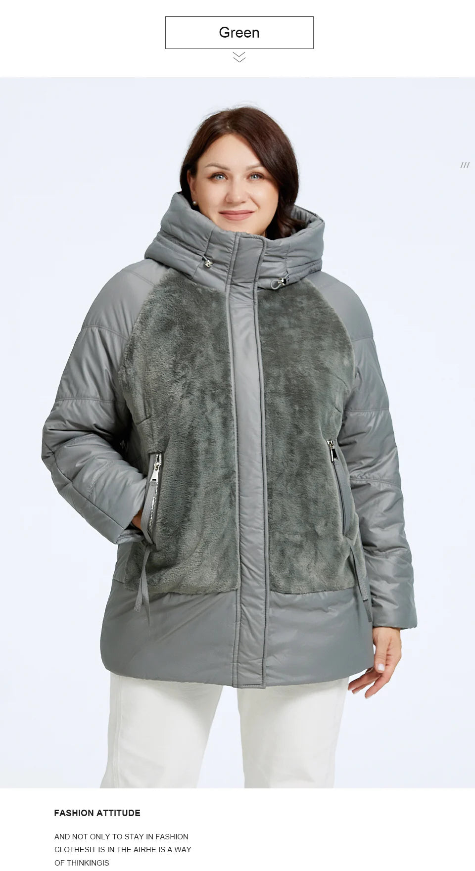 Astrid Plus Size Winter Jacket Women Faux Fur Stitching High Quality Wool Warm Fashion Women's Parka Female Plush Coat Hooded