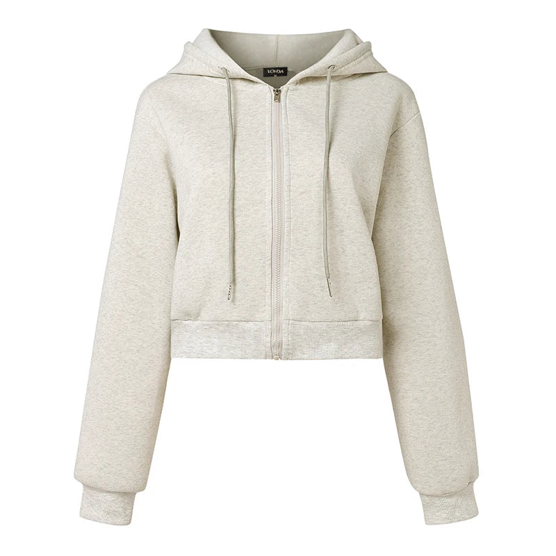 Plus Size VONDA Fashion Hooded Sweatshirts Women Long Sleeve Causal Solid Color Zipper Pullover Soprt Simple Hoodies Oversized
