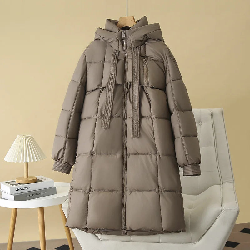 Plus Size Women x-long Parka Winter Loose Design Ribbon Hooded Thicken Warm Cotton-padded Jacket 137