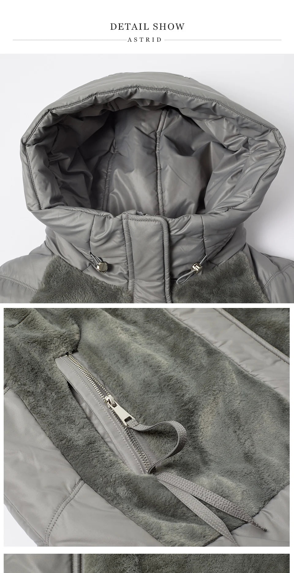 Astrid Plus Size Winter Jacket Women Faux Fur Stitching High Quality Wool Warm Fashion Women's Parka Female Plush Coat Hooded