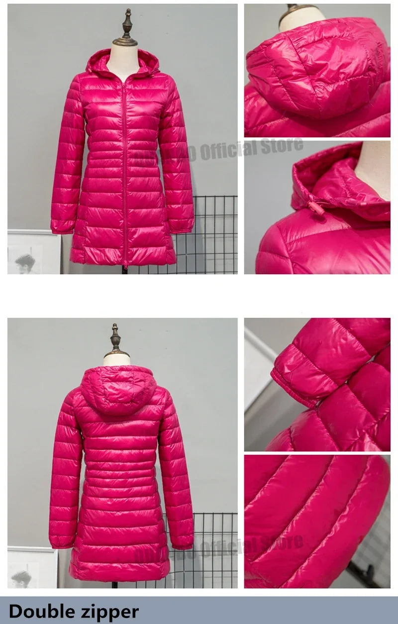 Plus Size Down Jacket 2024 New Arrivals Women Hooded Ultra Light Down Jacket Korean Slim Fit Female Puffer Down Coats