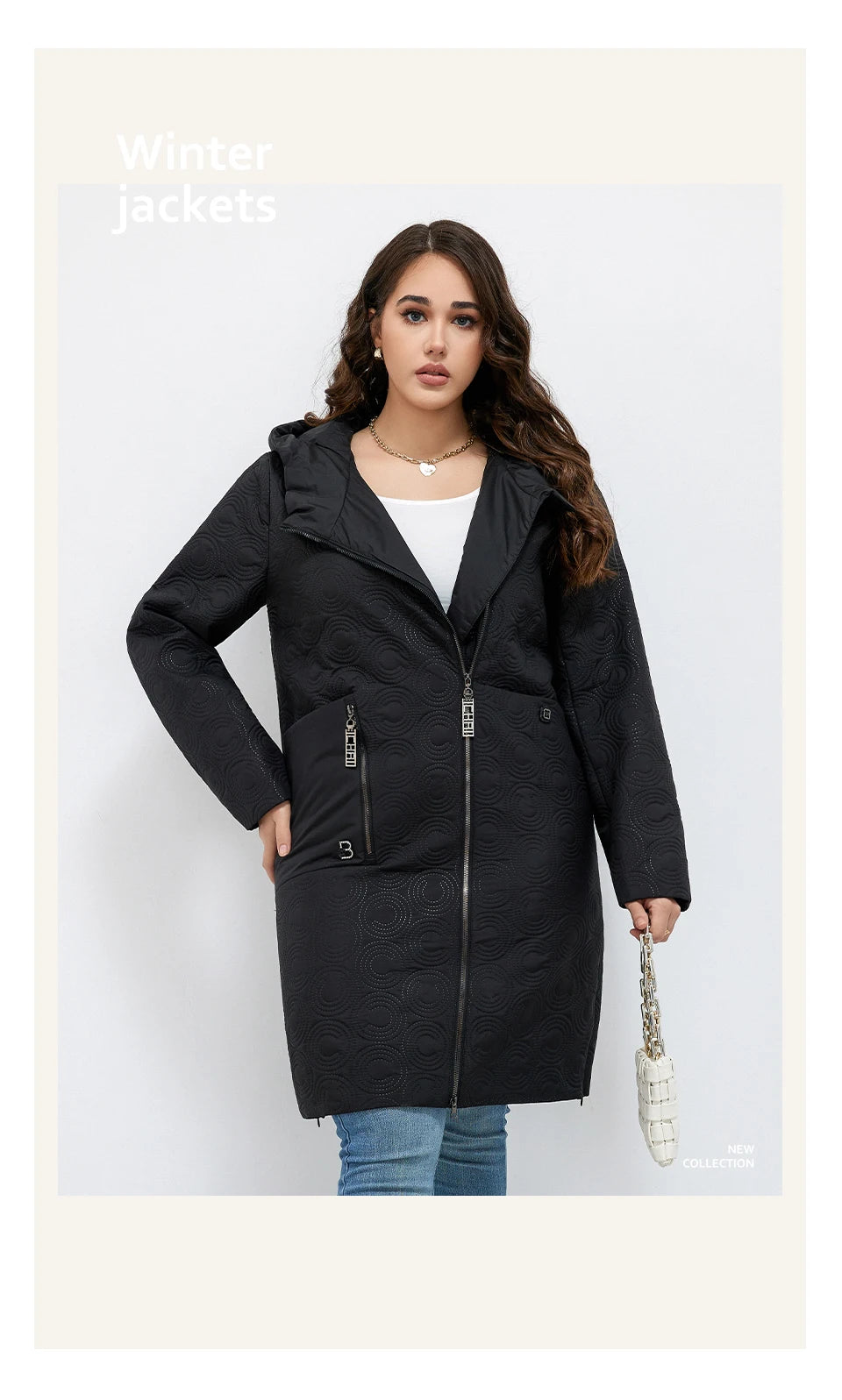 HaiLuoZi 2023 Autumn Women Jackets Plus Size Long Hooded Quilted Light weight Big pockets Bio-cotton Stylish Women's coat 5537