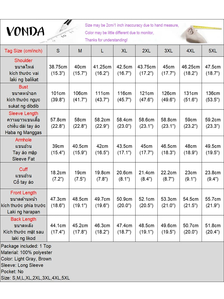 Plus Size VONDA Fashion Hooded Sweatshirts Women Long Sleeve Causal Solid Color Zipper Pullover Soprt Simple Hoodies Oversized