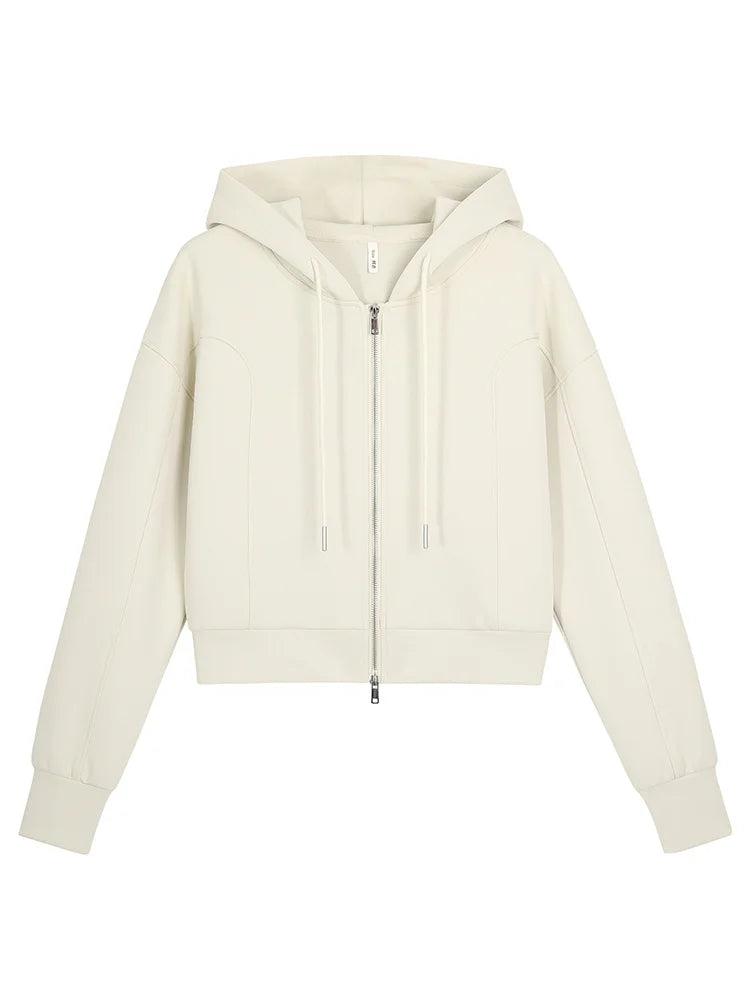 GIBSIE Plus Size Long Sleeve Zip Up Cropped Hoodies Women Spring Autumn Drawstring Hooded Casual Short Woman Tracksuit Tops New