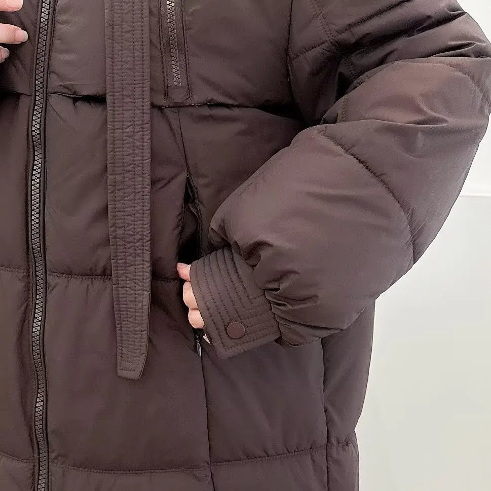 Plus Size Women x-long Parka Winter Loose Design Ribbon Hooded Thicken Warm Cotton-padded Jacket 137