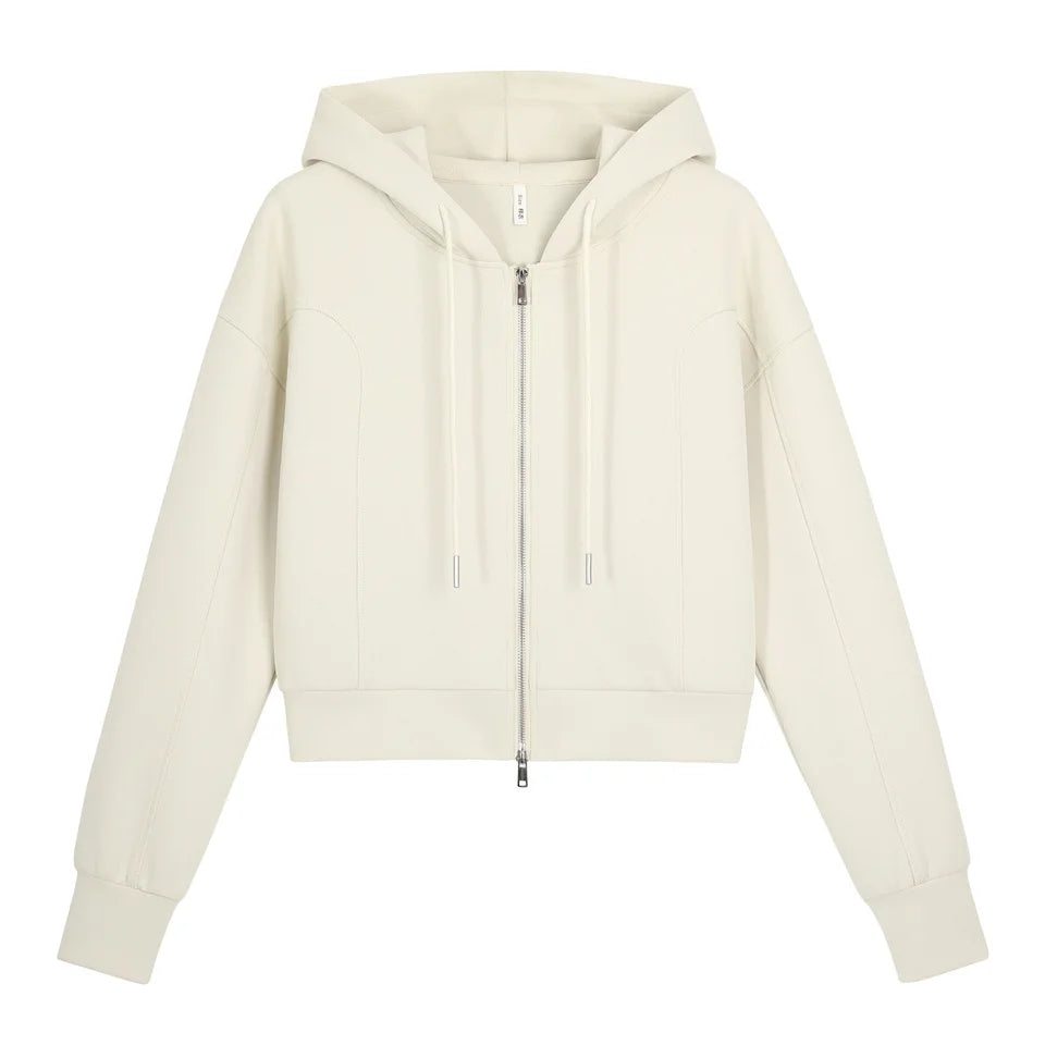 GIBSIE Plus Size Long Sleeve Zip Up Cropped Hoodies Women Spring Autumn Drawstring Hooded Casual Short Woman Tracksuit Tops New