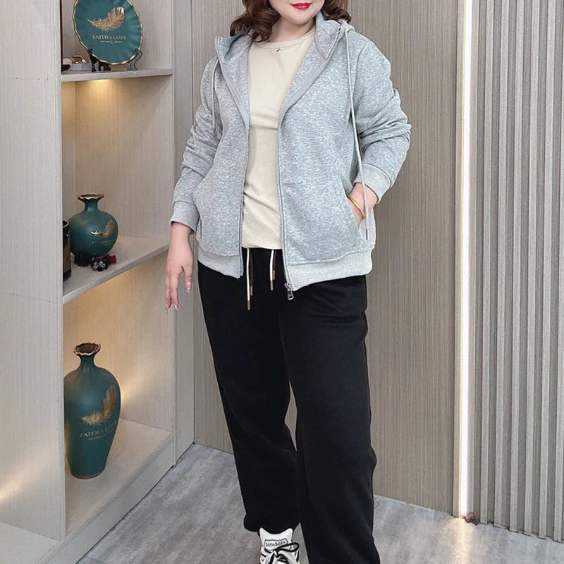 Fall Sports Casual Coat Women 2024 New Plus Size Loose Hooded Sweatshirt Love Label Casual Zip-Up Hoodie 8540