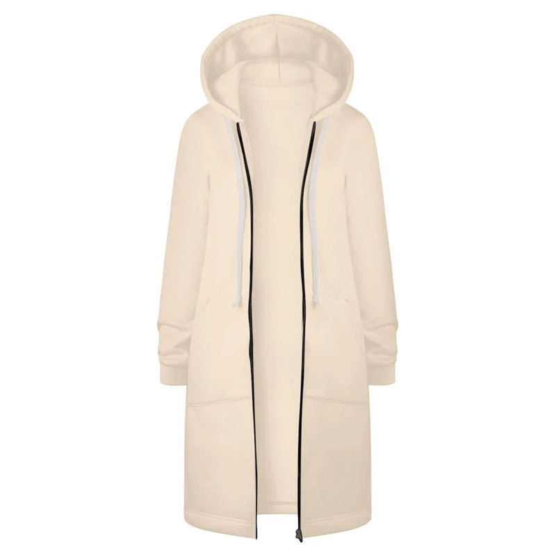 Women's plus size casual hooded sweatshirt, pocket zipper loose solid color coat, autumn and winter sweatshirt,