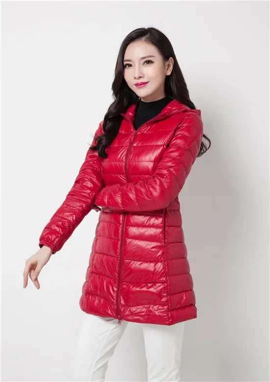Plus Size Down Jacket 2024 New Arrivals Women Hooded Ultra Light Down Jacket Korean Slim Fit Female Puffer Down Coats