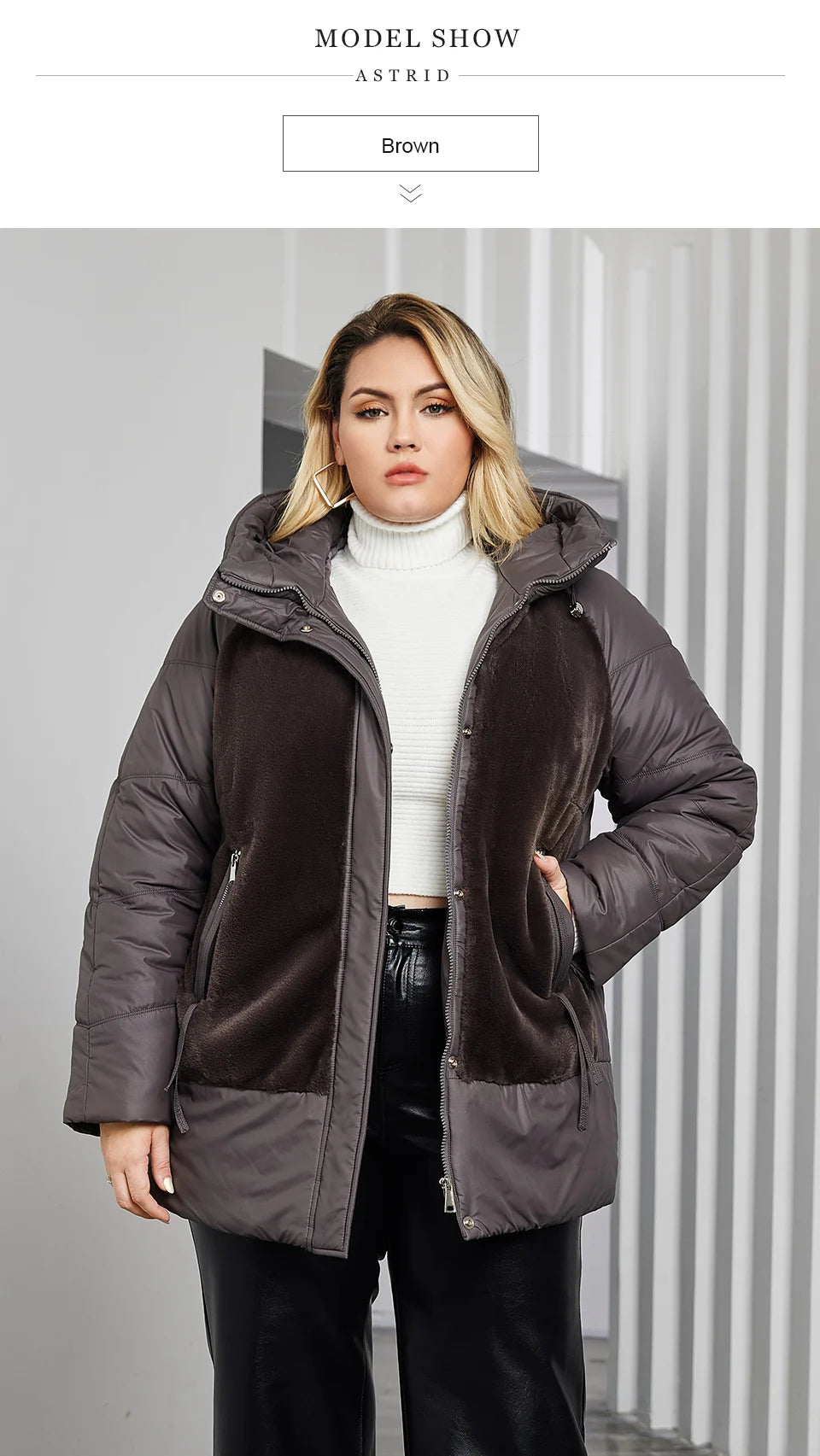 Astrid Plus Size Winter Jacket Women Faux Fur Stitching High Quality Wool Warm Fashion Women's Parka Female Plush Coat Hooded