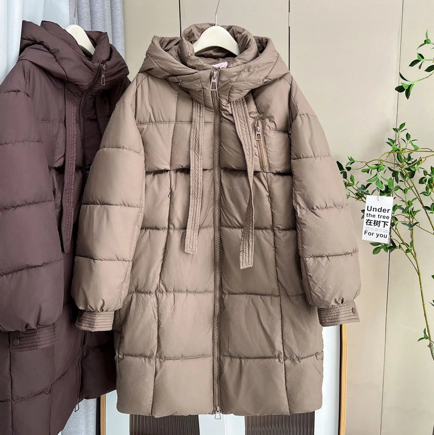 Plus Size Women x-long Parka Winter Loose Design Ribbon Hooded Thicken Warm Cotton-padded Jacket 137