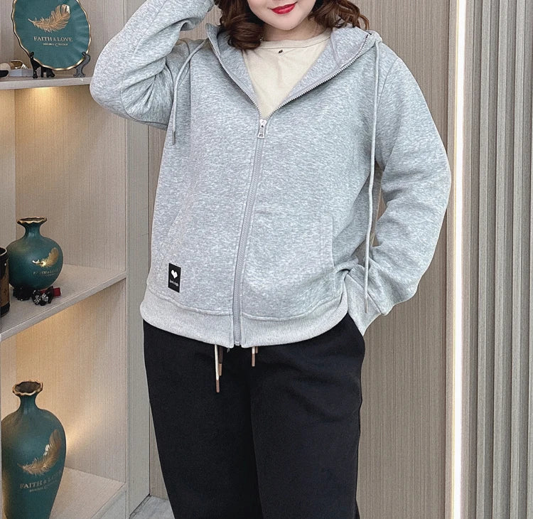 Fall Sports Casual Coat Women 2024 New Plus Size Loose Hooded Sweatshirt Love Label Casual Zip-Up Hoodie 8540