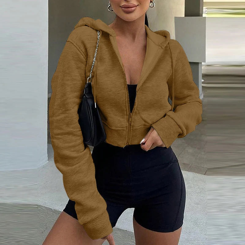 Plus Size VONDA Fashion Hooded Sweatshirts Women Long Sleeve Causal Solid Color Zipper Pullover Soprt Simple Hoodies Oversized