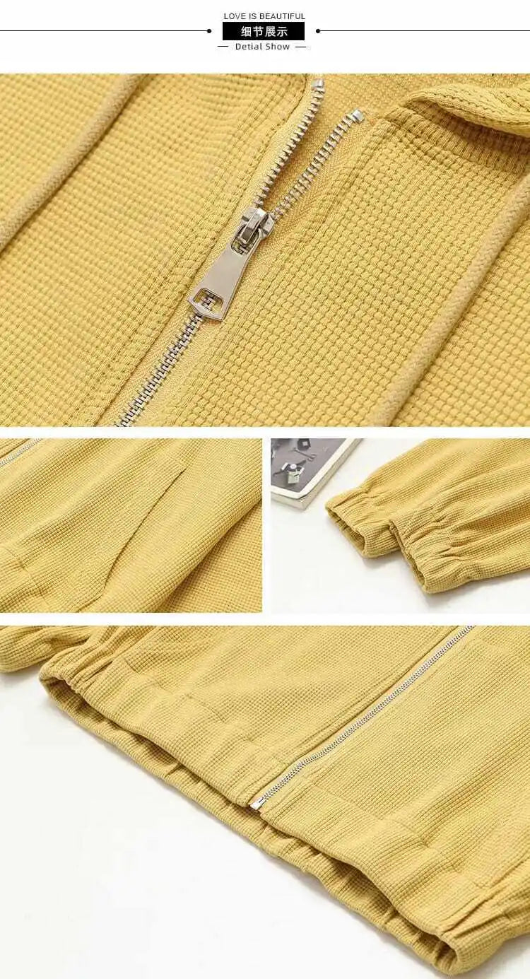 2022 Autumn New Fashion Temperament Korean Plus Size Hoodies Women Loose Casual Waffle Sweatshirt Jacket Solid Elegant Cardigan