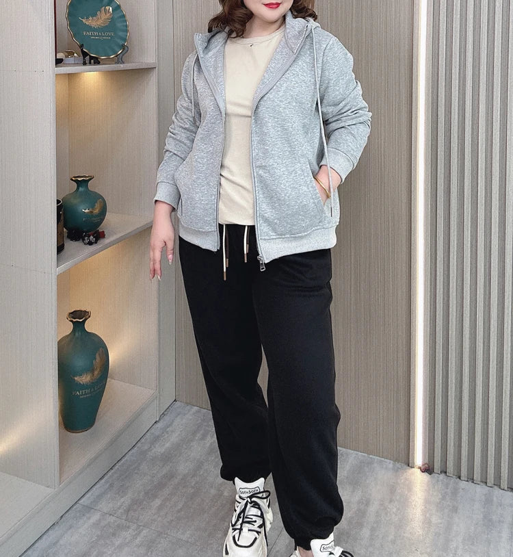 Fall Sports Casual Coat Women 2024 New Plus Size Loose Hooded Sweatshirt Love Label Casual Zip-Up Hoodie 8540