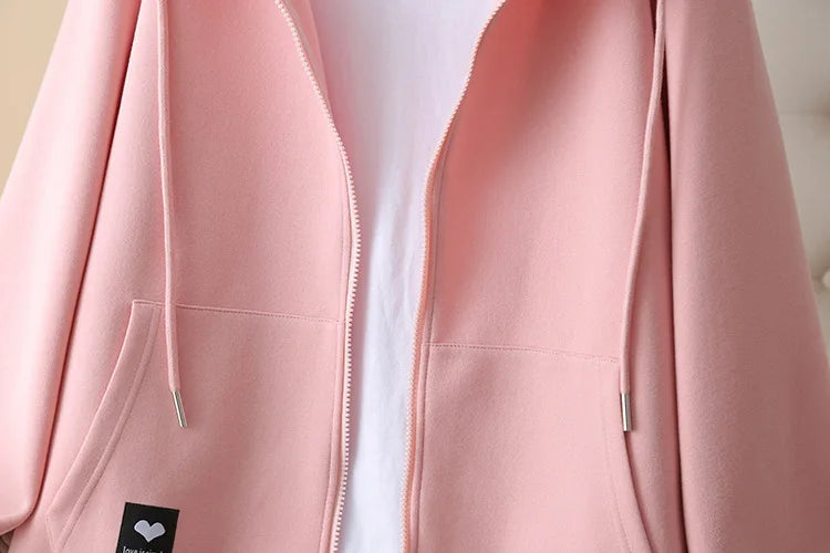 Fall Sports Casual Coat Women 2024 New Plus Size Loose Hooded Sweatshirt Love Label Casual Zip-Up Hoodie 8540