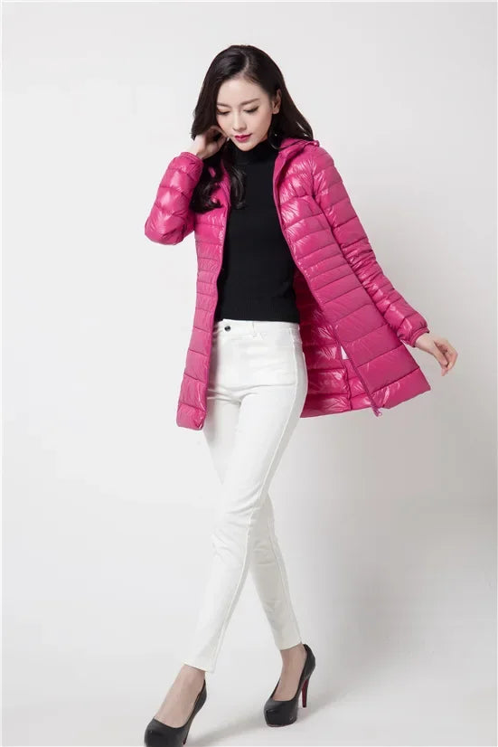 Plus Size Down Jacket 2024 New Arrivals Women Hooded Ultra Light Down Jacket Korean Slim Fit Female Puffer Down Coats