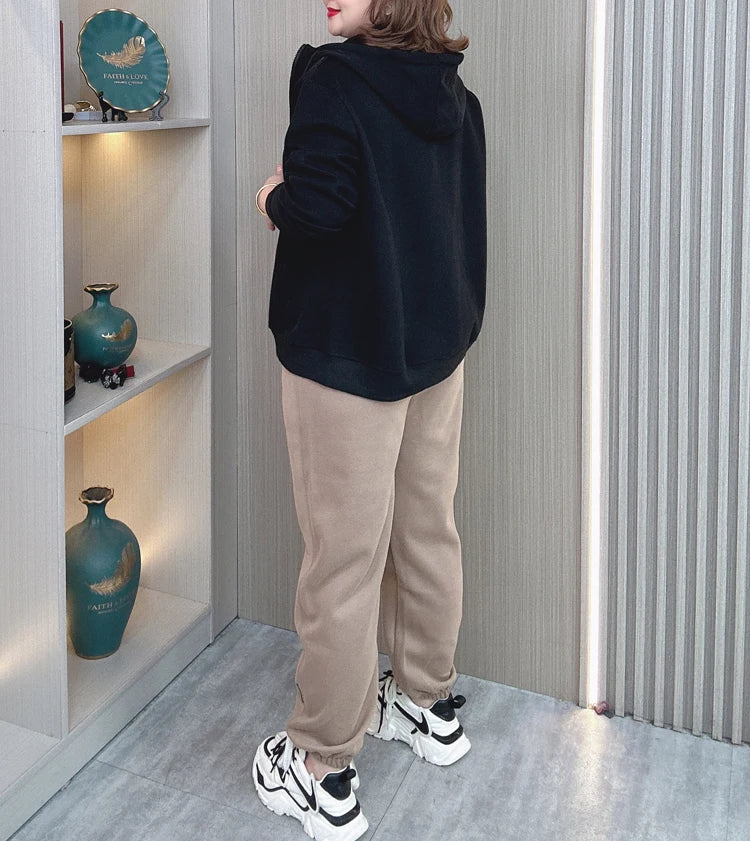 Fall Sports Casual Coat Women 2024 New Plus Size Loose Hooded Sweatshirt Love Label Casual Zip-Up Hoodie 8540